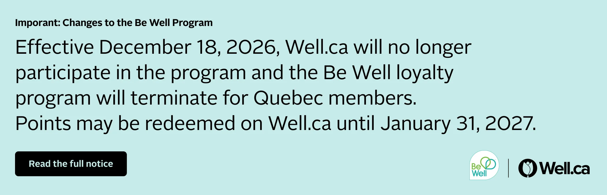 Be Well Program Changes